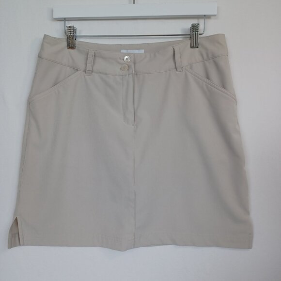 Callaway Golf Skort Beige Neutral Zip Front Skirt Built In Under Shorts Womens 8 - Picture 6 of 10